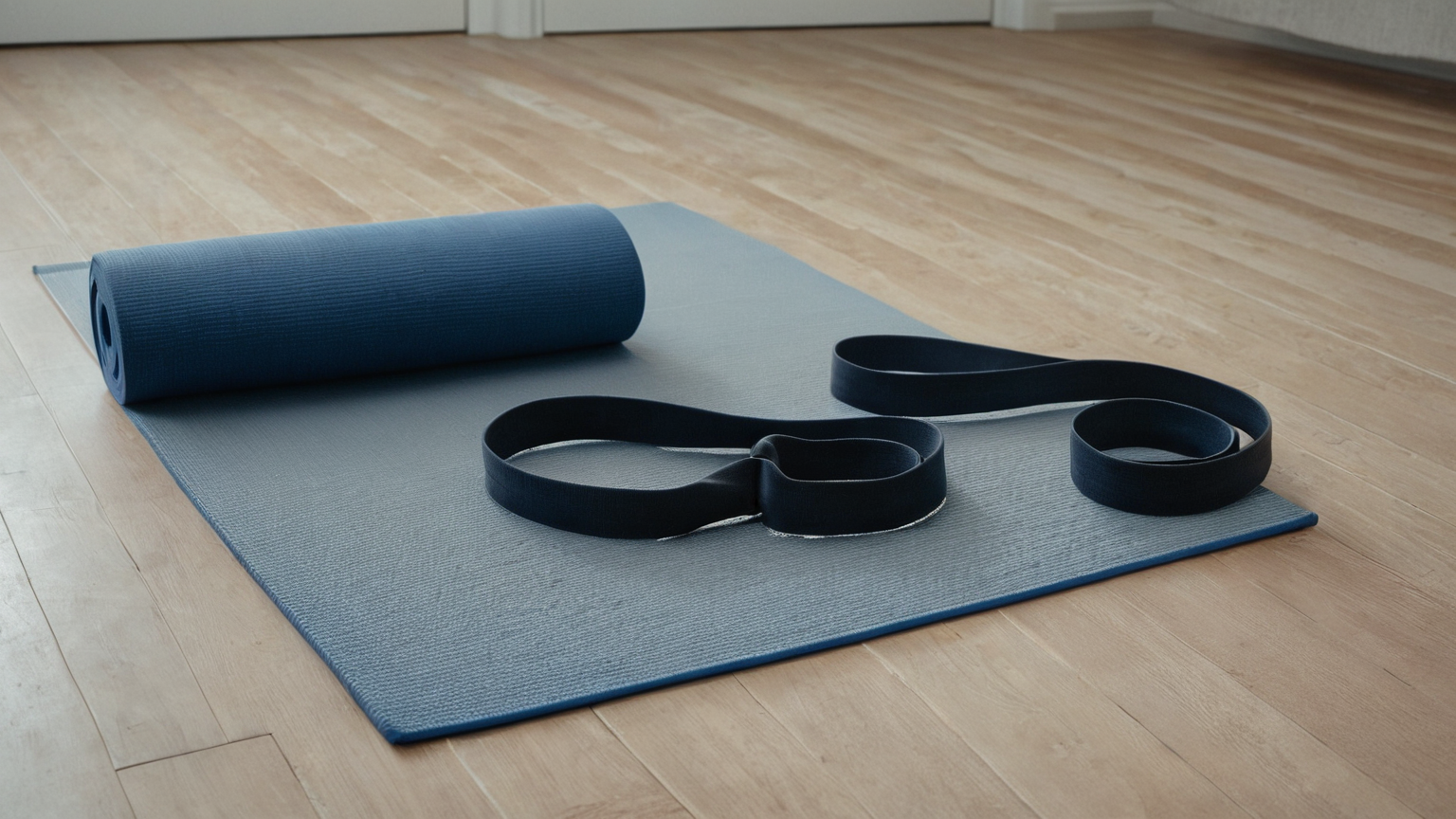 Resistance bands and a mat ready for a low-equipment session