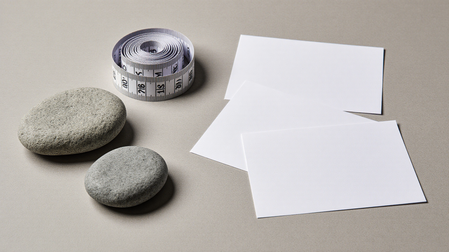 Smooth stones and blank cards arranged as a private tracking metaphor